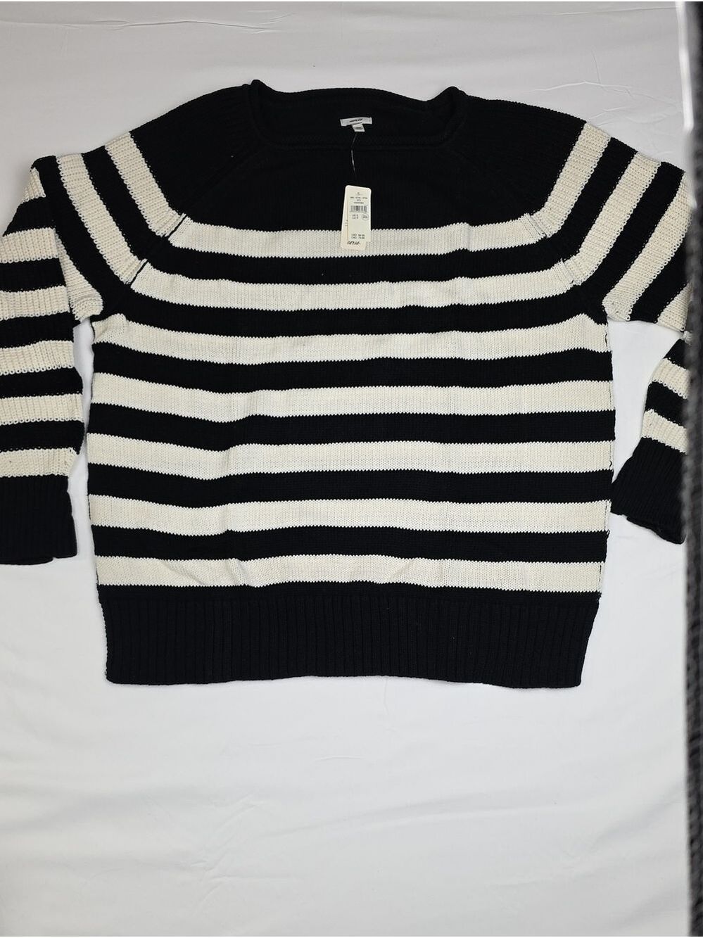 Aerie Small Wren Black & White Striped Crewneck Sweater